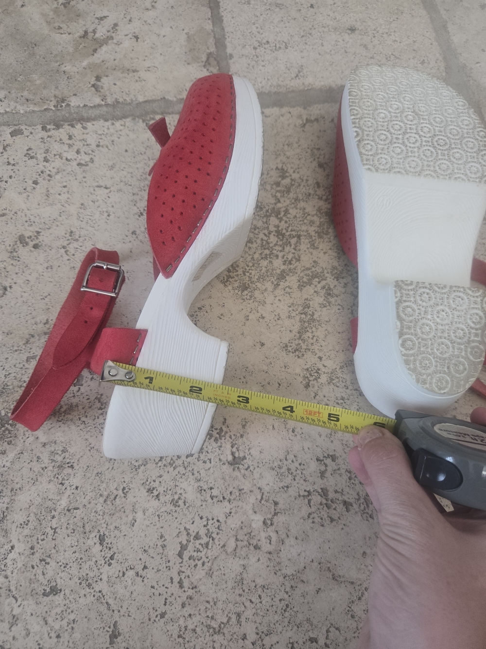 Red Suede Ankle-Strap Platform Sandals - Picture 15 of 16